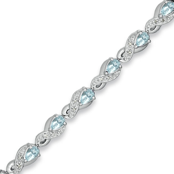 Pear-Shaped Aquamarine and 1/10 CT. T.w. Diamond Bracelet in Sterling Silver