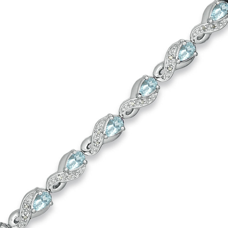 Pear Shaped Aquamarine and 1 10 CT. T.W. Diamond Bracelet in