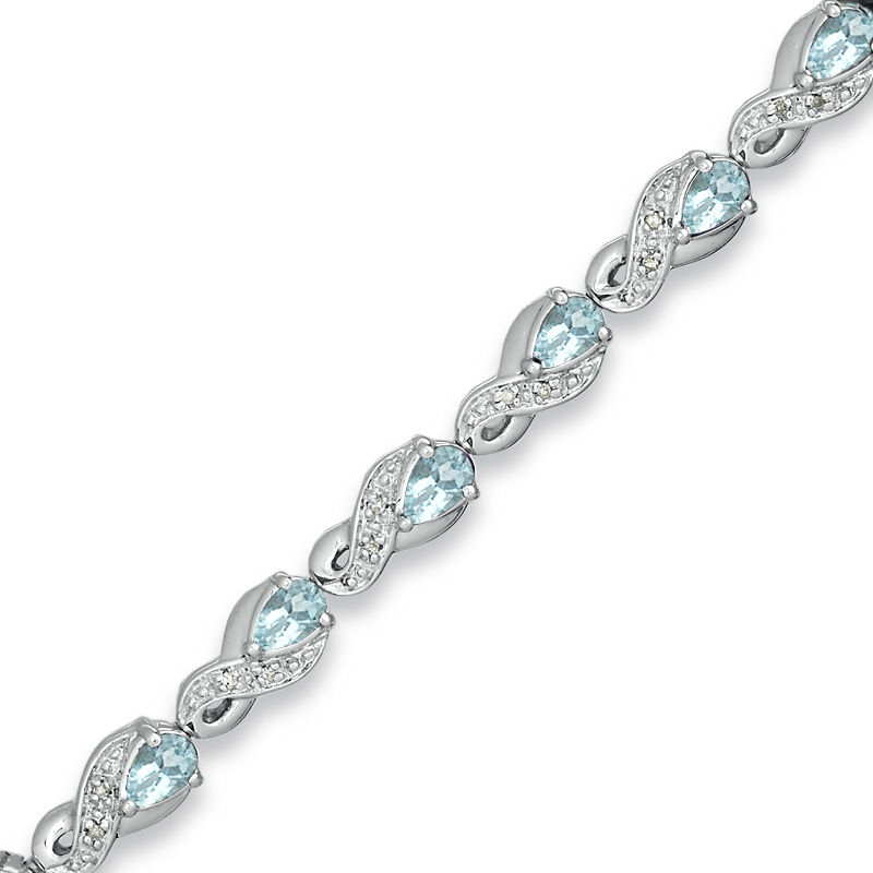 Round Cut Aquamarine Gemstone & 18K White Gold Tennis Bracelet With Clasp  Lock | Artisan | Wolf & Badger