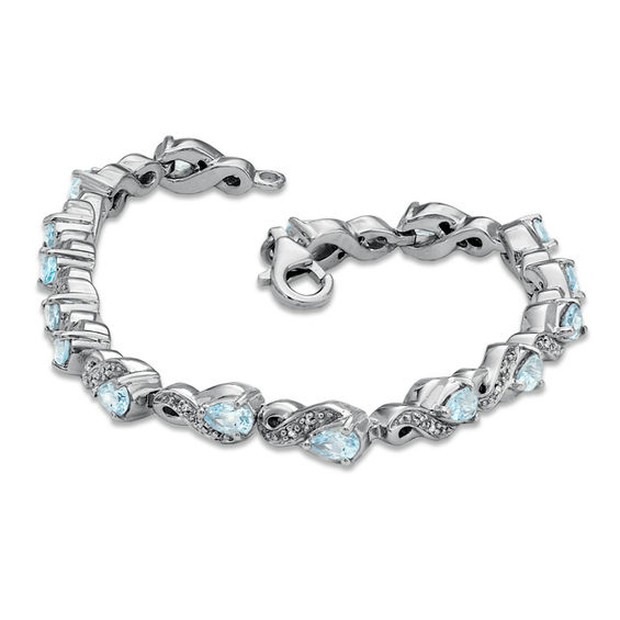 Pear-Shaped Aquamarine and 1/10 CT. T.w. Diamond Bracelet in Sterling Silver