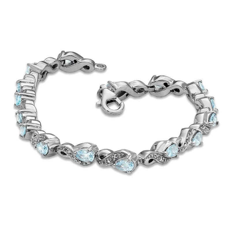 Pear-Shaped Aquamarine and 1/10 CT. T.W. Diamond Bracelet in Sterling Silver