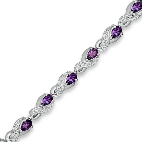 Pear-Shaped Amethyst and 1/10 CT. T.w. Diamond Bracelet in Sterling Silver