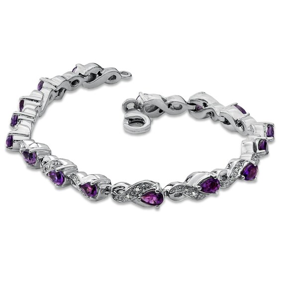 Pear-Shaped Amethyst and 1/10 CT. T.w. Diamond Bracelet in Sterling Silver