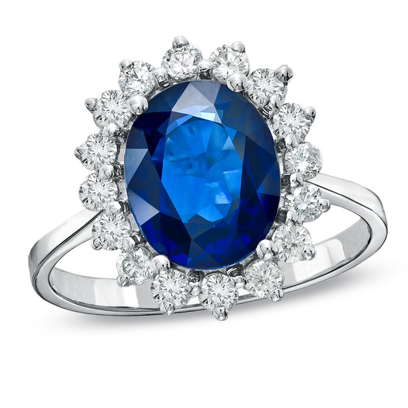 Your Stone Your Story™ Oval Blue Sapphire and 1/2 CT. T.W. Diamond Frame Ring in 14K White Gold