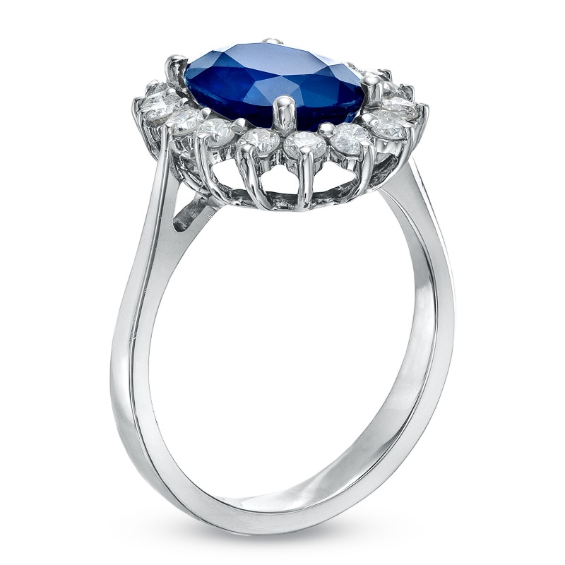 Your Stone Your Story™ Oval Blue Sapphire and 1/2 CT. T.W. Diamond Frame Ring in 14K White Gold