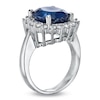 Thumbnail Image 1 of Oval Blue Sapphire and 5/8 CT. T.W. Diamond Frame Engagement Ring in 14K White Gold