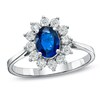 Thumbnail Image 0 of Oval Blue Sapphire and 1/2 CT. T.W. Diamond Frame Engagement Ring in 14K White Gold