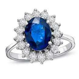 Your Stone Your Story™ Oval Blue Sapphire and 5/8 CT. T.W. Diamond Frame Ring in 14K White Gold