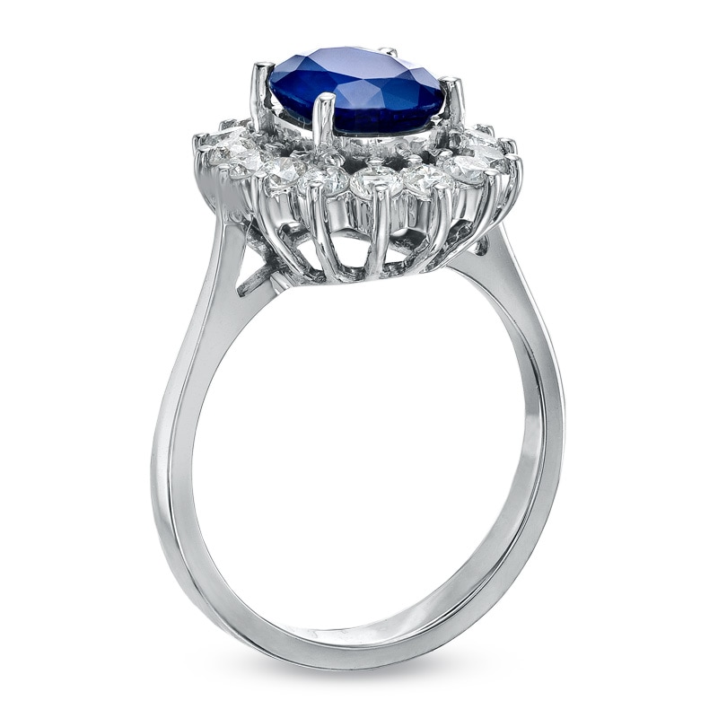 Main Image 2 of Your Stone Your Story™ Oval Blue Sapphire and 5/8 CT. T.W. Diamond Frame Ring in 14K White Gold