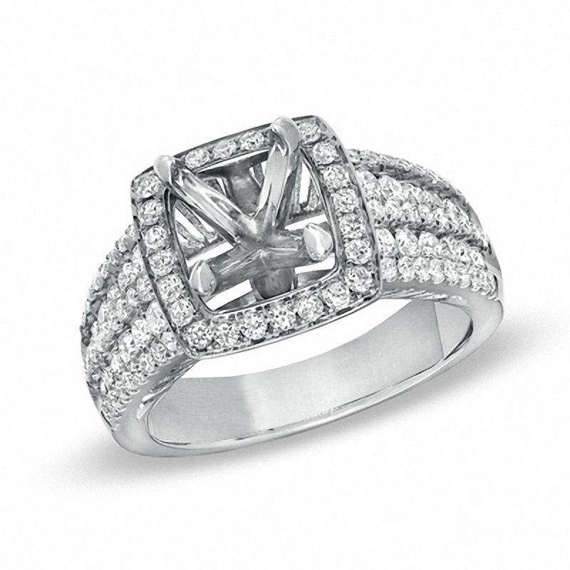 Main Image 1 of 1 CT. T.W. Diamond Three Row Frame Semi-Mount in 14K White Gold