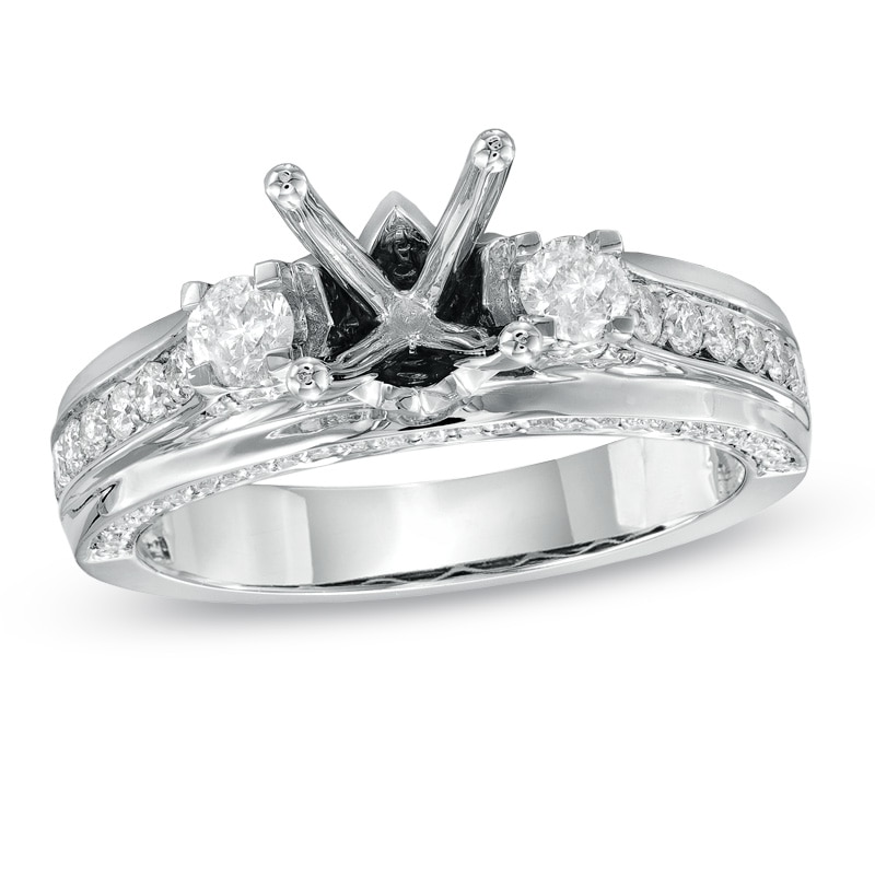 Main Image 1 of 3/4 CT. T.W. Diamond Three Stone Semi-Mount in 14K White Gold