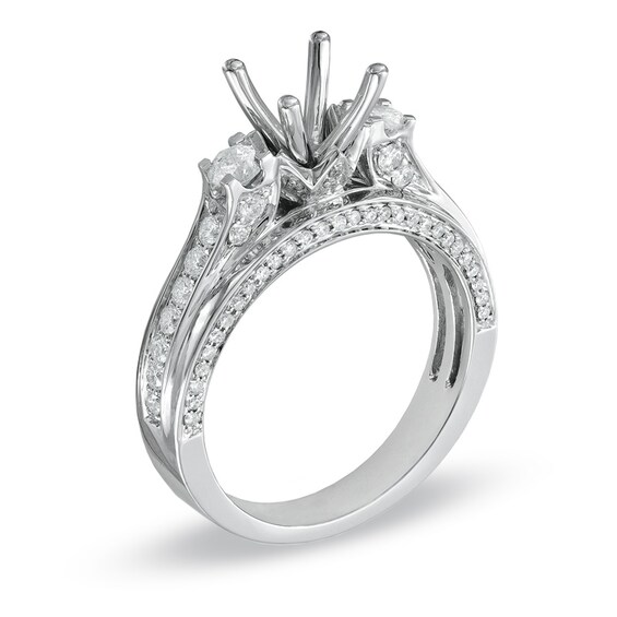 3/4 CT. T.w. Diamond Three Stone Semi-Mount in 14K White Gold