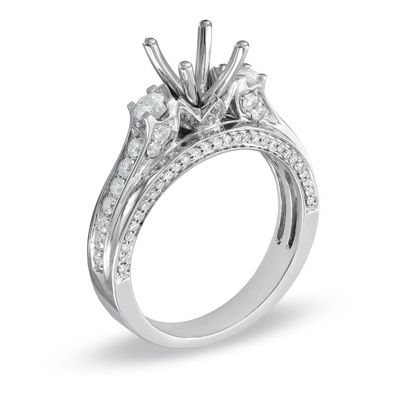 Main Image 2 of 3/4 CT. T.W. Diamond Three Stone Semi-Mount in 14K White Gold