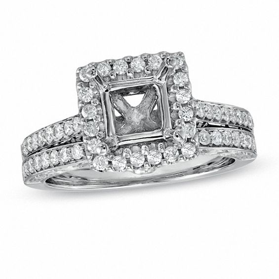 1/2 CT. T.w. Diamond Square Frame Semi-Mount Bridal Set in 14K White Gold