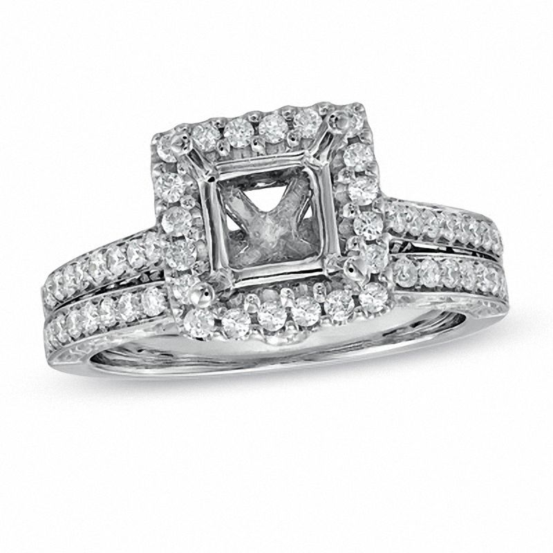 1/2 CT. T.W. Diamond Square Frame Semi-Mount Bridal Set in 14K White Gold