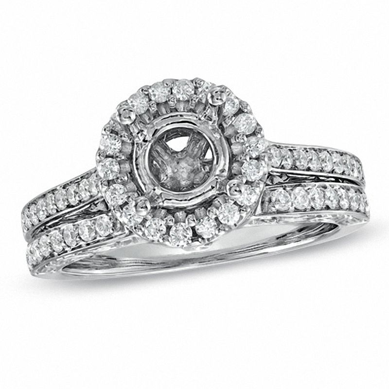 Main Image 1 of 3/4 CT. T.W. Diamond Frame Semi-Mount Bridal Set in 14K White Gold