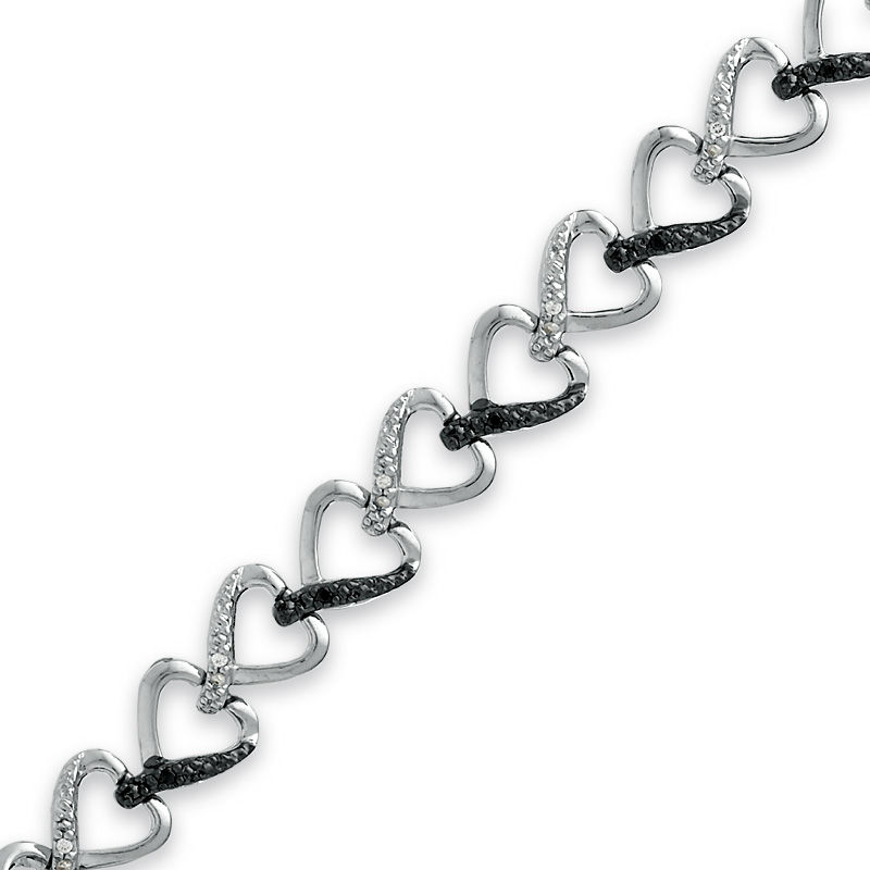 Heart Bracelet Black/White Diamonds Sterling Silver