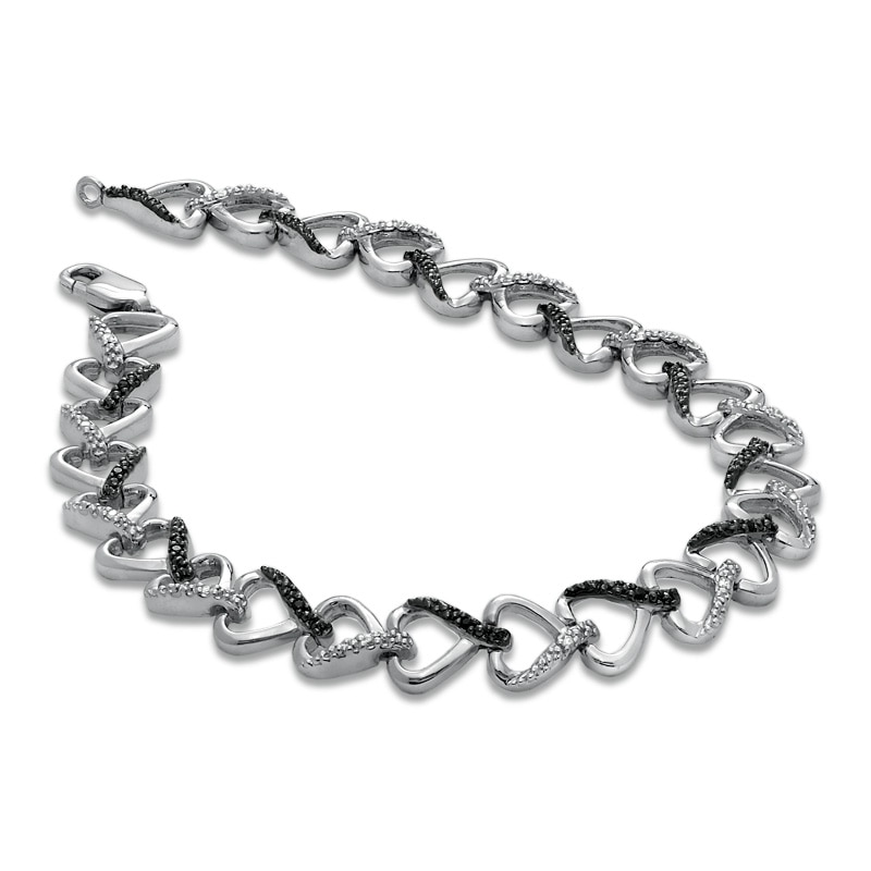 Heart Bracelet Black/White Diamonds Sterling Silver