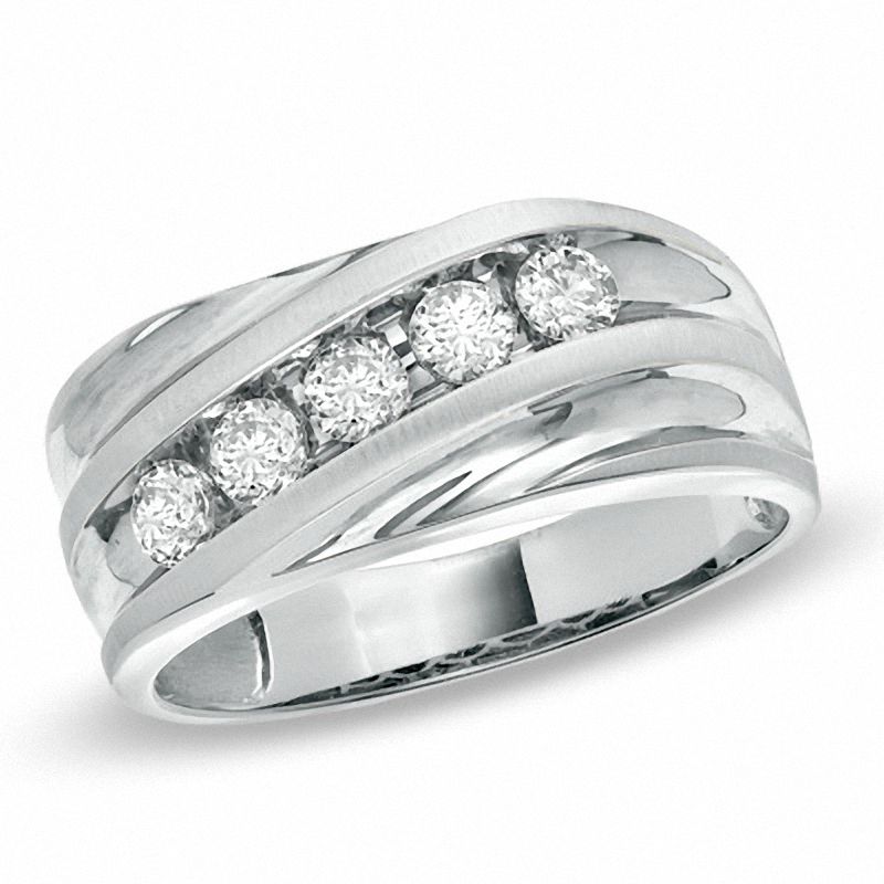 Main Image 1 of Men's 1/2 CT. T.W. Diamond Slant Wedding Band in 14K White Gold