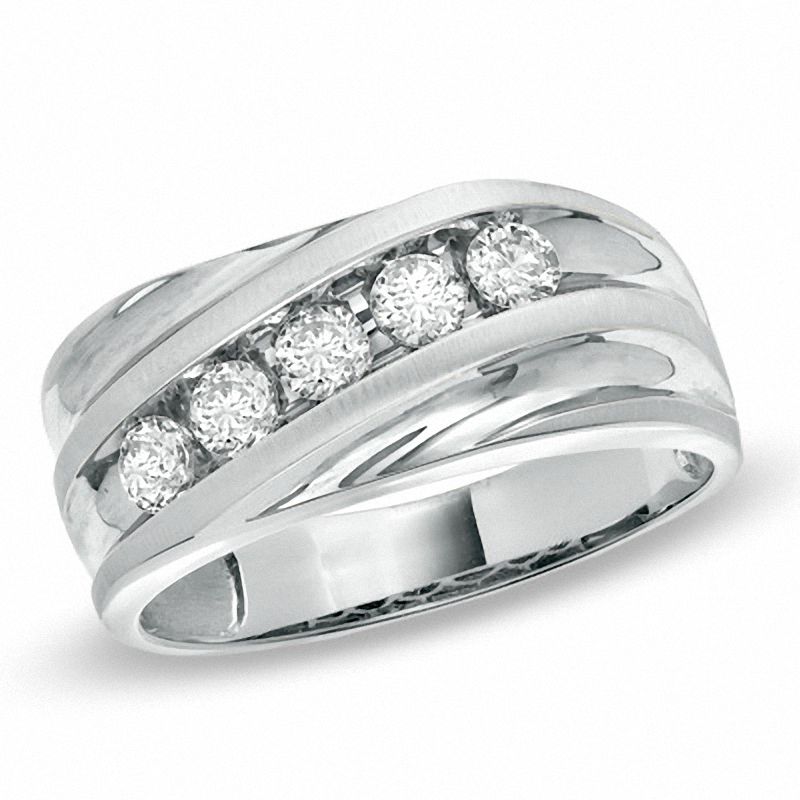 Men's 1/2 CT. T.W. Diamond Slant Wedding Band in 14K White