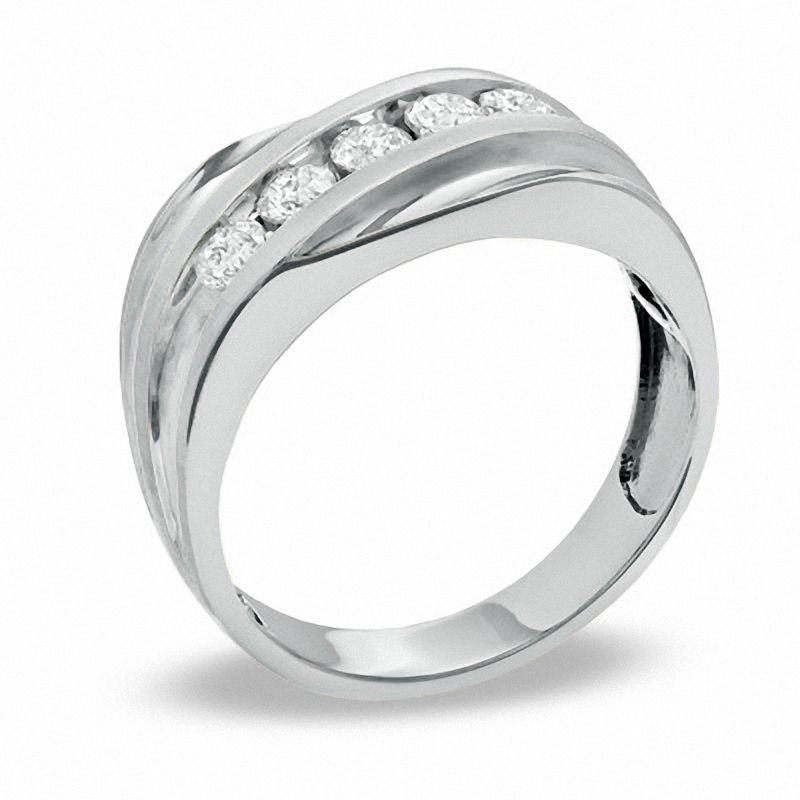 Main Image 2 of Men's 1/2 CT. T.W. Diamond Slant Wedding Band in 14K White Gold