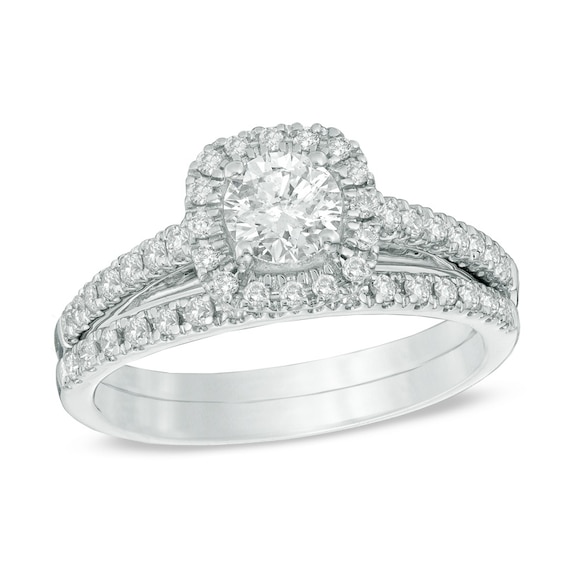 1 CT. T.w. Diamond Frame Bridal Set in 14K White Gold