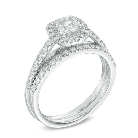 1 CT. T.w. Diamond Frame Bridal Set in 14K White Gold