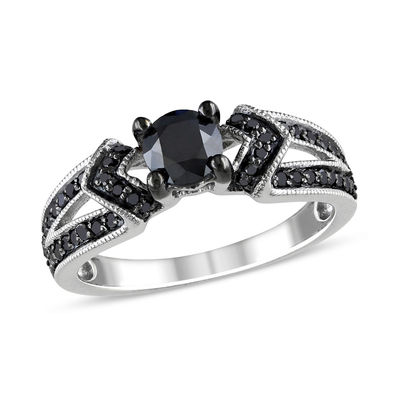 Engagement Ring Diamond Unique 1ct Black Diamond Solitaire Solid Silver 