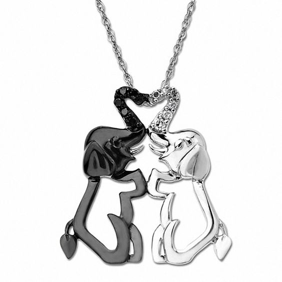 Enhanced Black and White Diamond Accent Intertwined Elephant