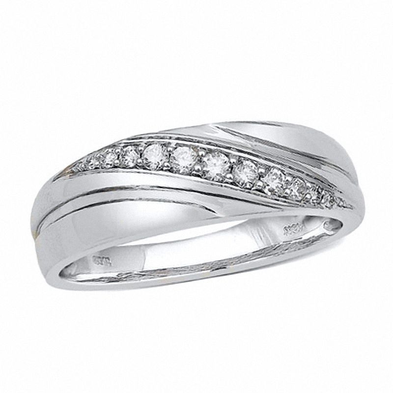 Main Image 1 of 10.0mm 1/5 CT. T.W. Diamond Slant Wedding Band in 10K White Gold