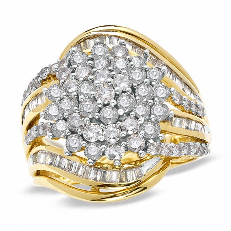 2 CT. T.W. Enhanced Champagne Diamond Cluster Ring in 14K Gold-Plated Sterling Silver