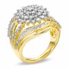 Thumbnail Image 1 of 2 CT. T.W. Enhanced Champagne Diamond Cluster Ring in 14K Gold-Plated Sterling Silver