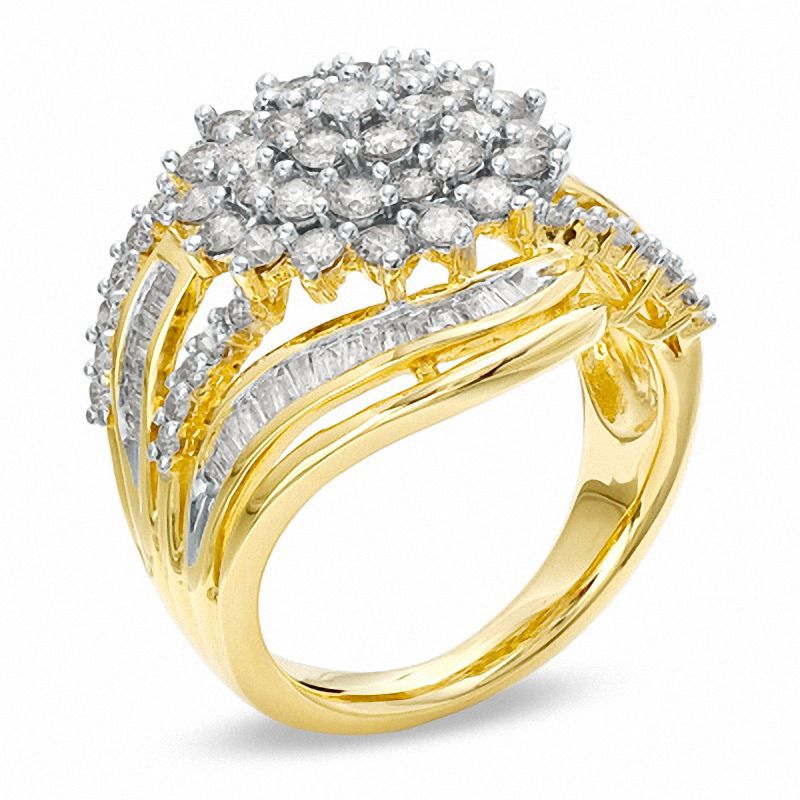 Main Image 2 of 2 CT. T.W. Enhanced Champagne Diamond Cluster Ring in 14K Gold-Plated Sterling Silver