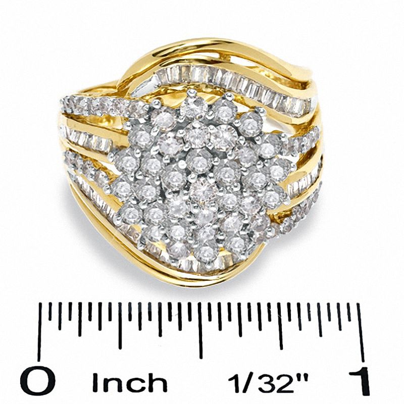 Main Image 3 of 2 CT. T.W. Enhanced Champagne Diamond Cluster Ring in 14K Gold-Plated Sterling Silver