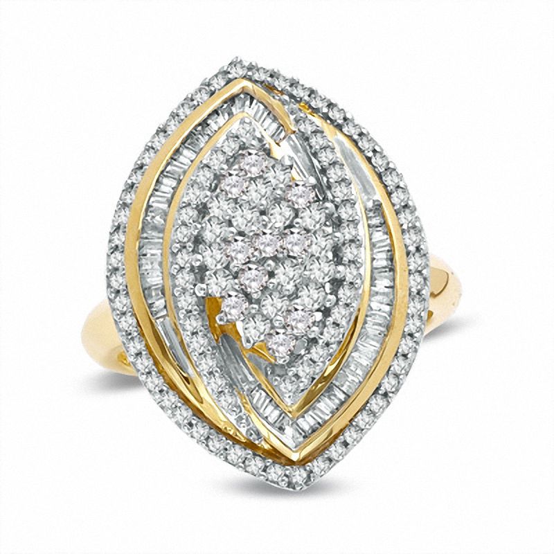 1 CT. T.W. Diamond Marquise Cluster Ring in 14K Gold-Plated Sterling Silver