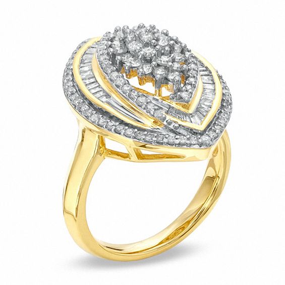 1 CT. T.w. Diamond Marquise Cluster Ring in 14K Gold-Plated Sterling Silver