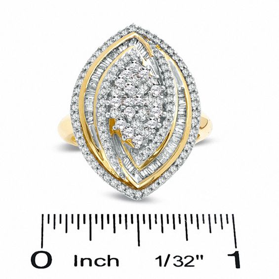 1 CT. T.w. Diamond Marquise Cluster Ring in 14K Gold-Plated Sterling Silver