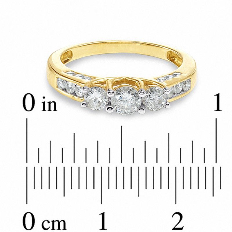 Main Image 3 of 1 CT. T.W. Diamond Three Stone Ring in 10K Gold - Size 7