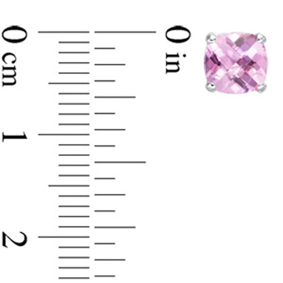 6.0mm Cushion-Cut Lab-Created Pink Sapphire Fashion Stud Earrings in 10K White Gold