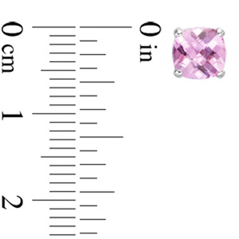 Main Image 2 of 6.0mm Cushion-Cut Lab-Created Pink Sapphire Fashion Stud Earrings in 10K White Gold