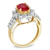 Thumbnail Image 2 of Oval Lab-Created Ruby and White Sapphire Frame Ring in 10K Gold with Diamond Accents