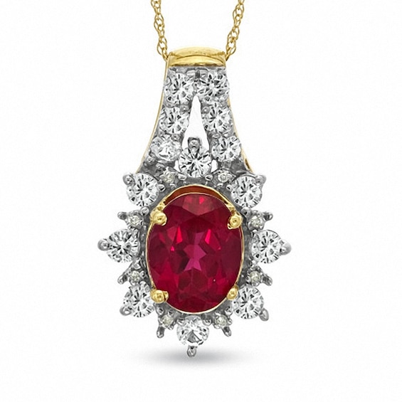 Lab-Created Ruby and White Sapphire and Diamond Accent Pendant in 10K Gold