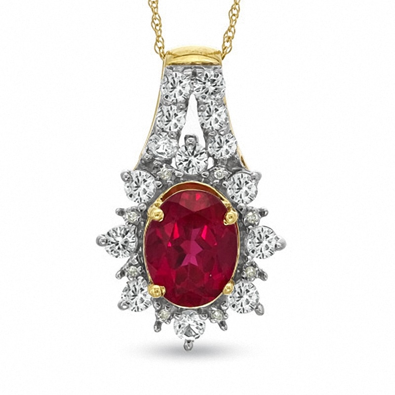 Main Image 1 of Lab-Created Ruby and White Sapphire and Diamond Accent Pendant in 10K Gold