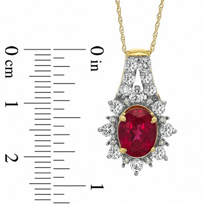 Main Image 2 of Lab-Created Ruby and White Sapphire and Diamond Accent Pendant in 10K Gold