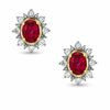 Thumbnail Image 1 of Lab-Created Ruby and White Sapphire and Diamond Accent Frame Earrings in 10K Gold