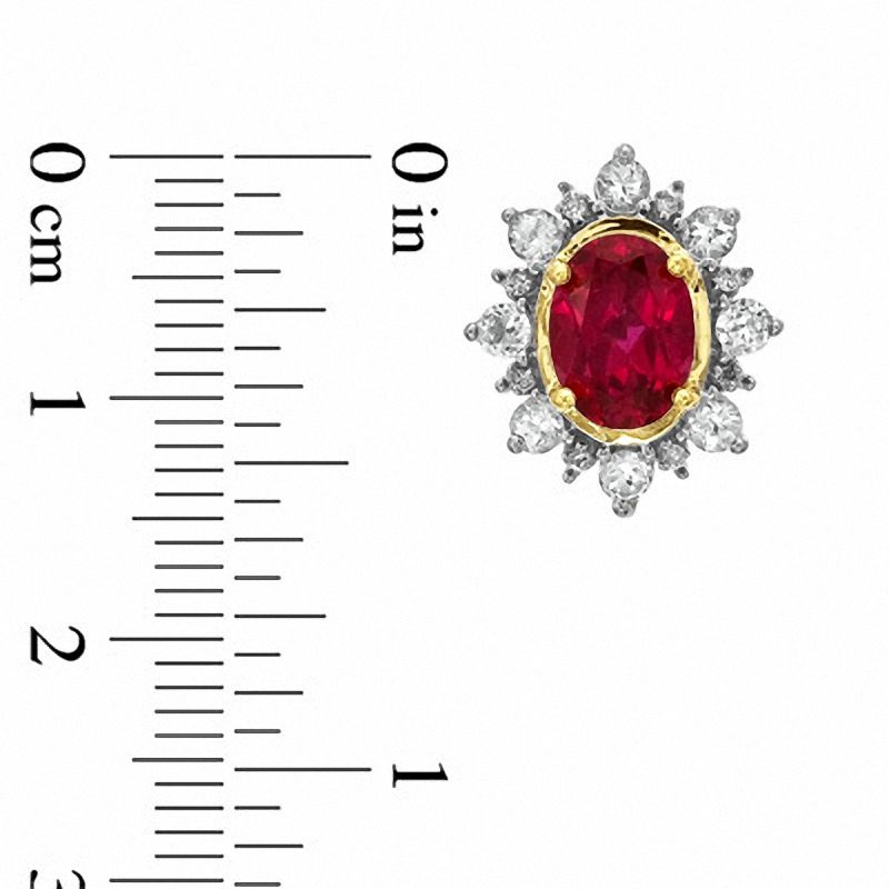 Main Image 2 of Lab-Created Ruby and White Sapphire and Diamond Accent Frame Earrings in 10K Gold