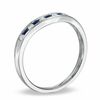 Thumbnail Image 2 of Blue Sapphire and 1/10 CT. T.W. Diamond Contour Band in 14K White Gold