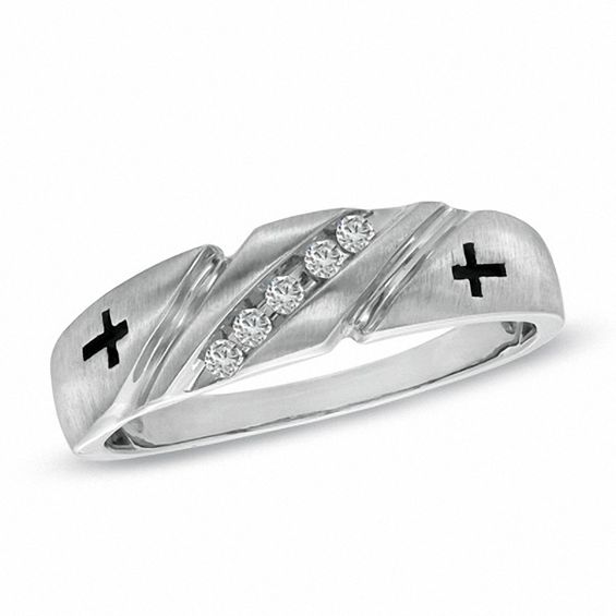 1/10 CT. T.w. Diamond Slant Cross Band in 10K White Gold