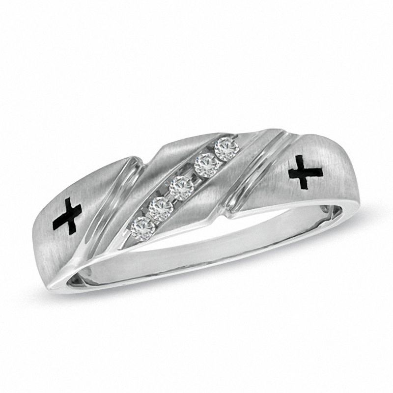 Main Image 1 of 1/10 CT. T.W. Diamond Slant Cross Band in 10K White Gold