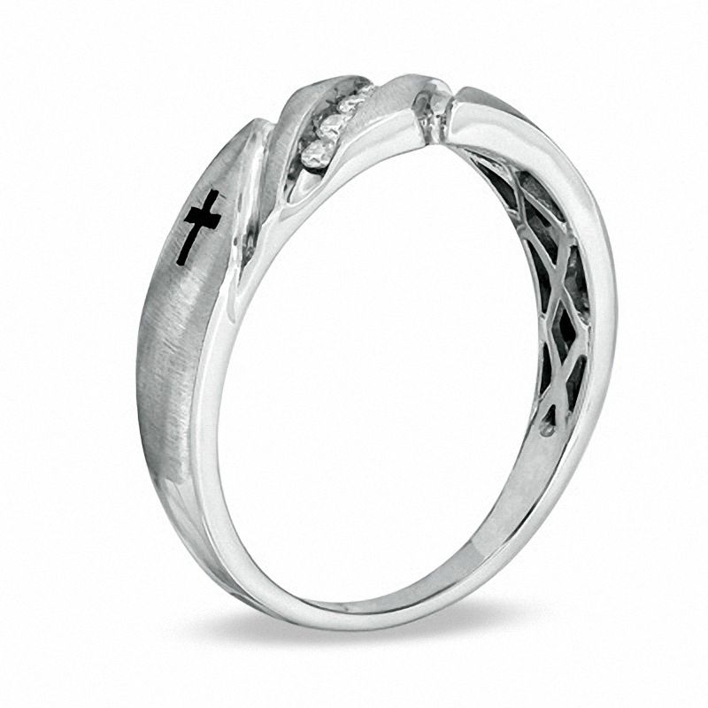 Main Image 2 of 1/10 CT. T.W. Diamond Slant Cross Band in 10K White Gold